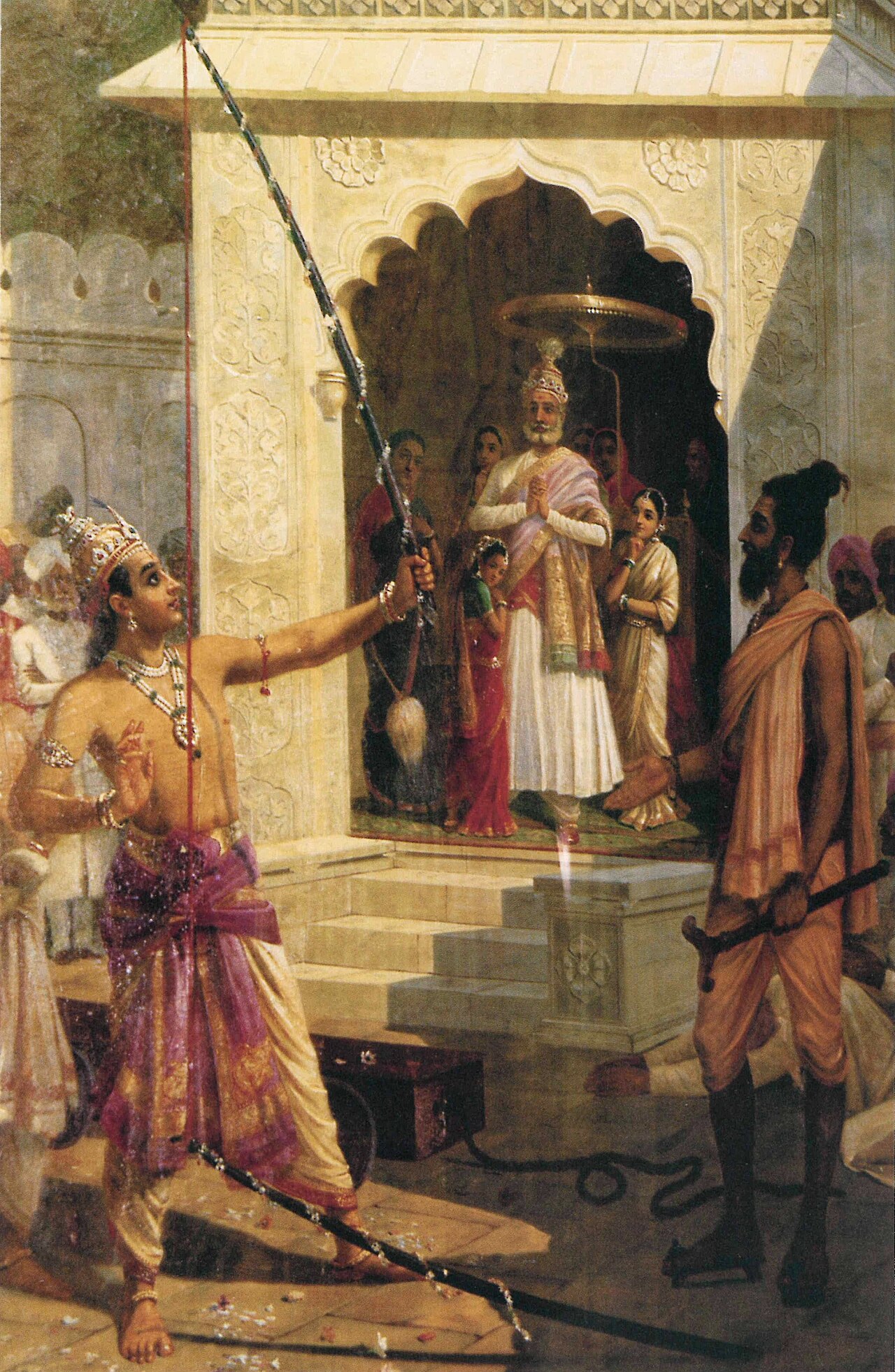 राम द्वारा शिव-धनुष भंग — राजा रवि वर्मा की चित्रकृति